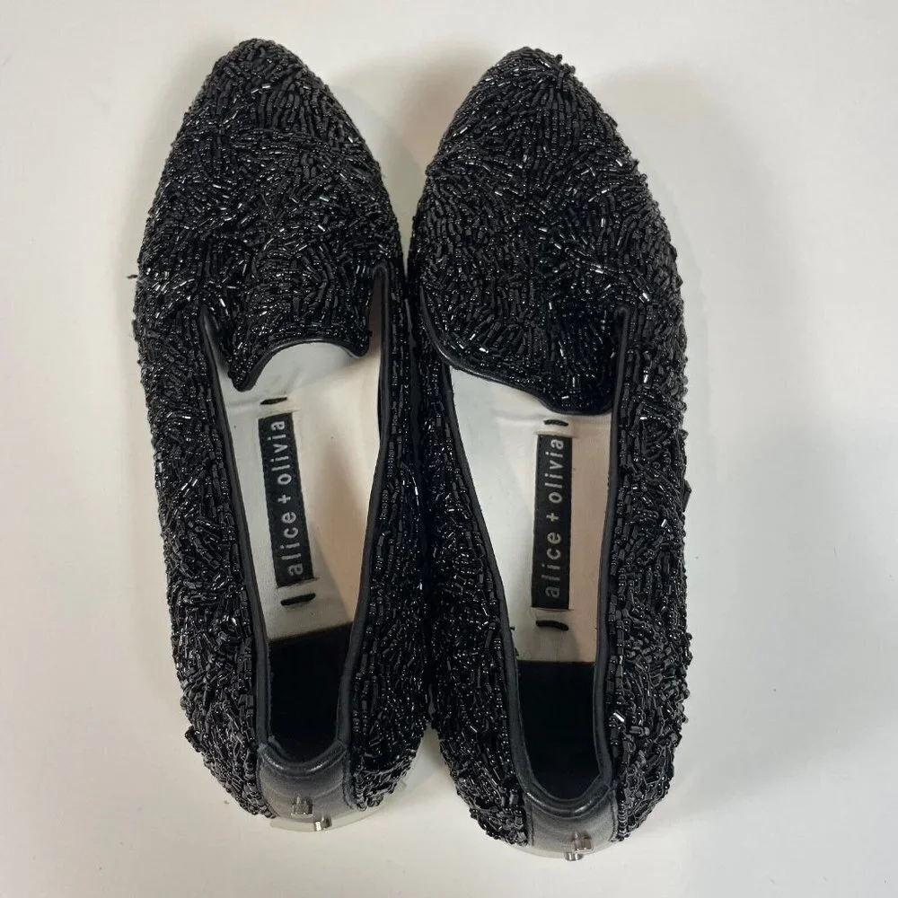 Alice + Olivia Womens Beaded Slip On Sneaker Shoe Black 36 Leather‎ Point Toe